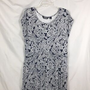 Lands End Women’s Paisley Cap Sleeve Maxi Dress Navy Size L Like-NEW Condition